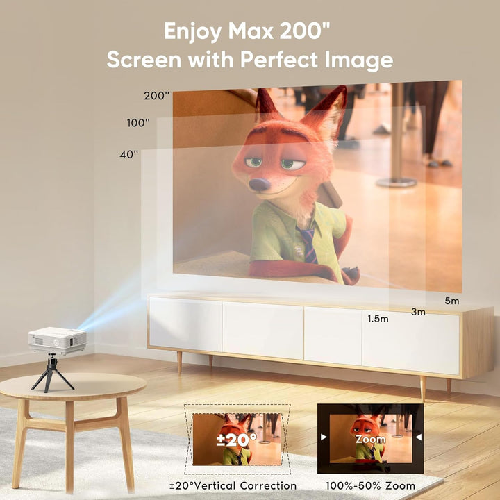 Mini Beamer mit Bluetooth, AKATUO Mini Projektor Full HD 1080P, 200” Display Tragbar LCD Heimkino/Ou