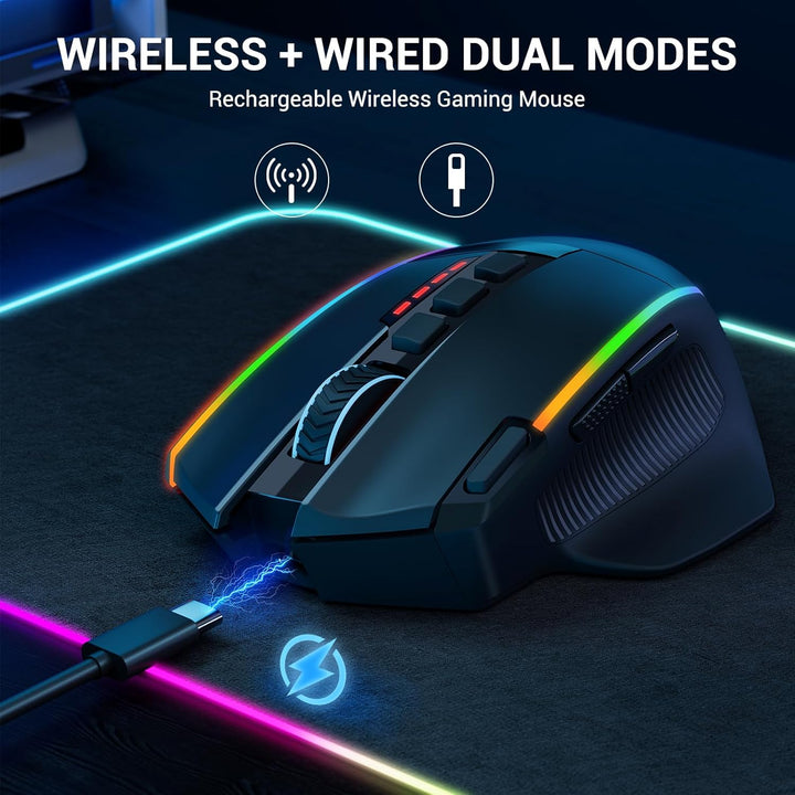 Redragon Gaming Maus Kabellose, 16000 DPI, 2.4G/USB-C Wireless Mouse, 9 Programmierbare Tasten, Wied