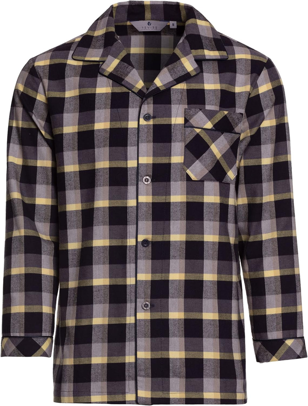 Revise RE-911 Schlafanzug für Herren - Lang - Flannel 100% Baumwolle - Pyjama - XXL Grau /Gelb 1051,