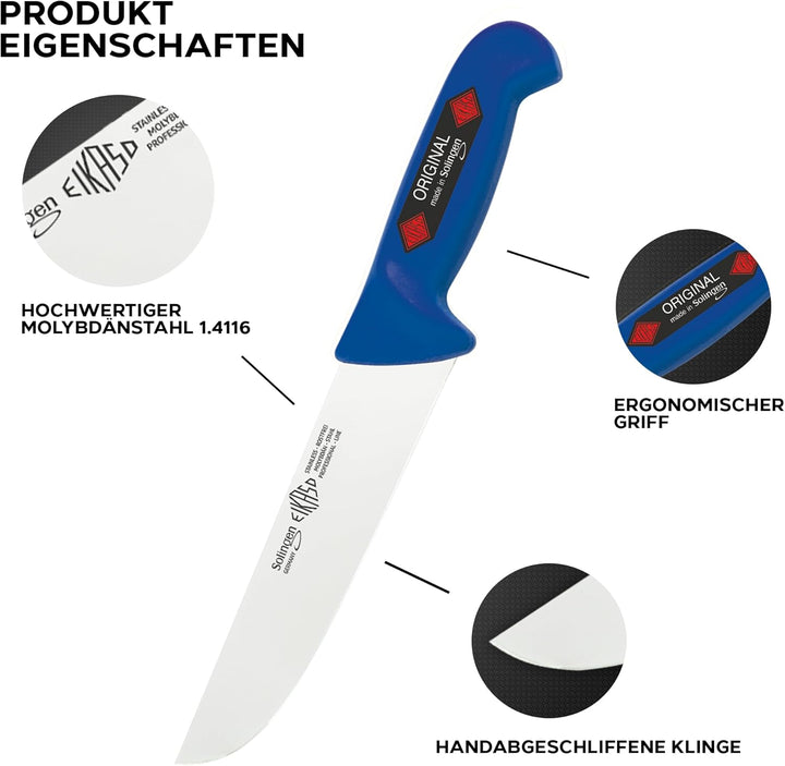 EIKASO SOLINGEN Fleischmesser/Schlachtmesserset 3tlg. für Profis und Privat (Blau), Blau