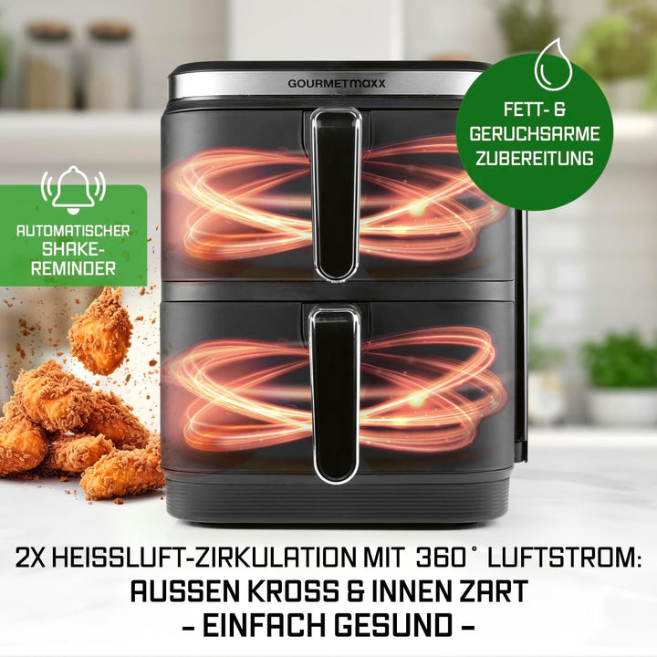 GOURMETmaxx FryUp Vertikale Doppelkammer Heissluftfritteuse | vertikaler Airfryer | klappbares Touch