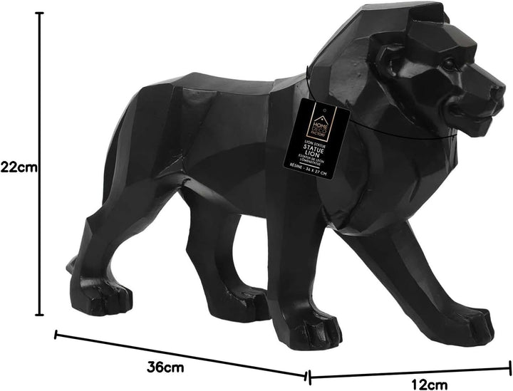 HOME DECO FACTORY, HD1338, Black Origami Lion - Decorative Polyresin Statue - Modern and Elegant Des