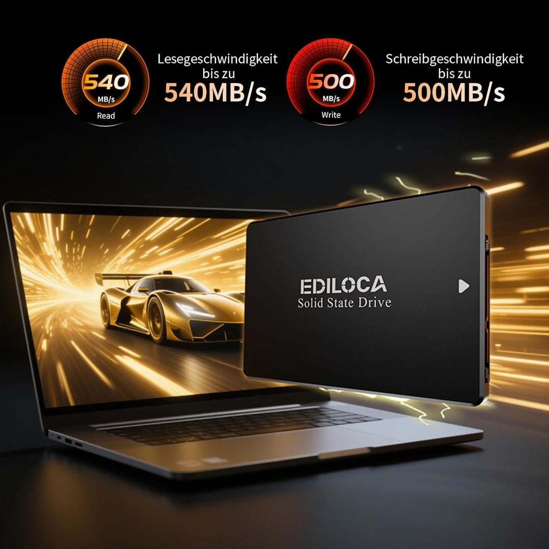 Ediloca SSD 512GB, SSD Festplatte Intern, 2.5" SATA III, bis zu 550MB/s, 3D NAND TLC, Kompatibel mit