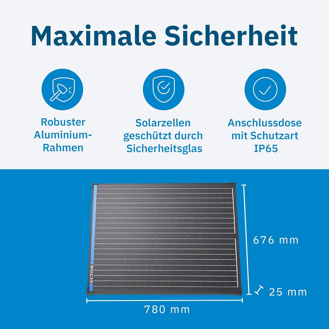 ECTIVE - Solarpanel starr MSP 100s Black 100W 2,77A 72 Siliziumzellen für 12V-24V Batterieladeregler