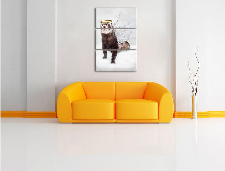 Pixxprint Süsses Frettchen im Engelsköstum B&W Detail 3-Teiler Leinwandbild 120x80 Bild auf Leinwand