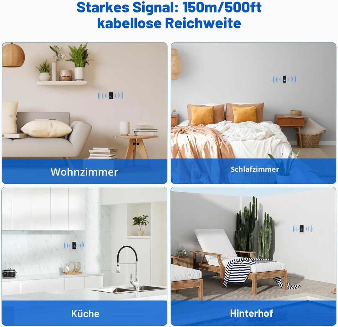 『Keine Batterie Erforderlich』Drahtlose Türklingel wasserdicht, AURTEC-Türklingel-Kit mit 1 Empfänger