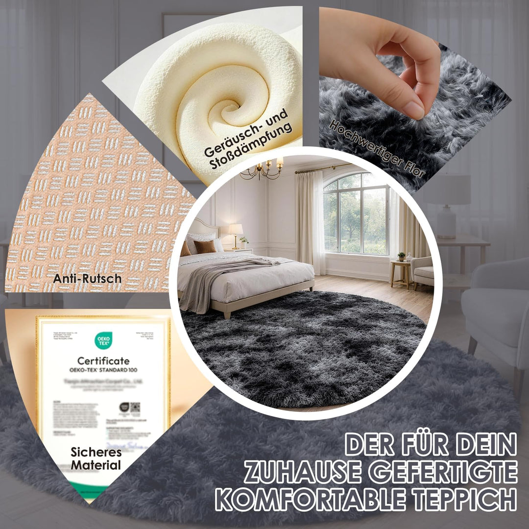 ROHATIM Schlafzimmer Plüsch Teppich Rund,Flauschiger Teppich für Wohnzimmer,modernes Wohnzimmer,Mädc