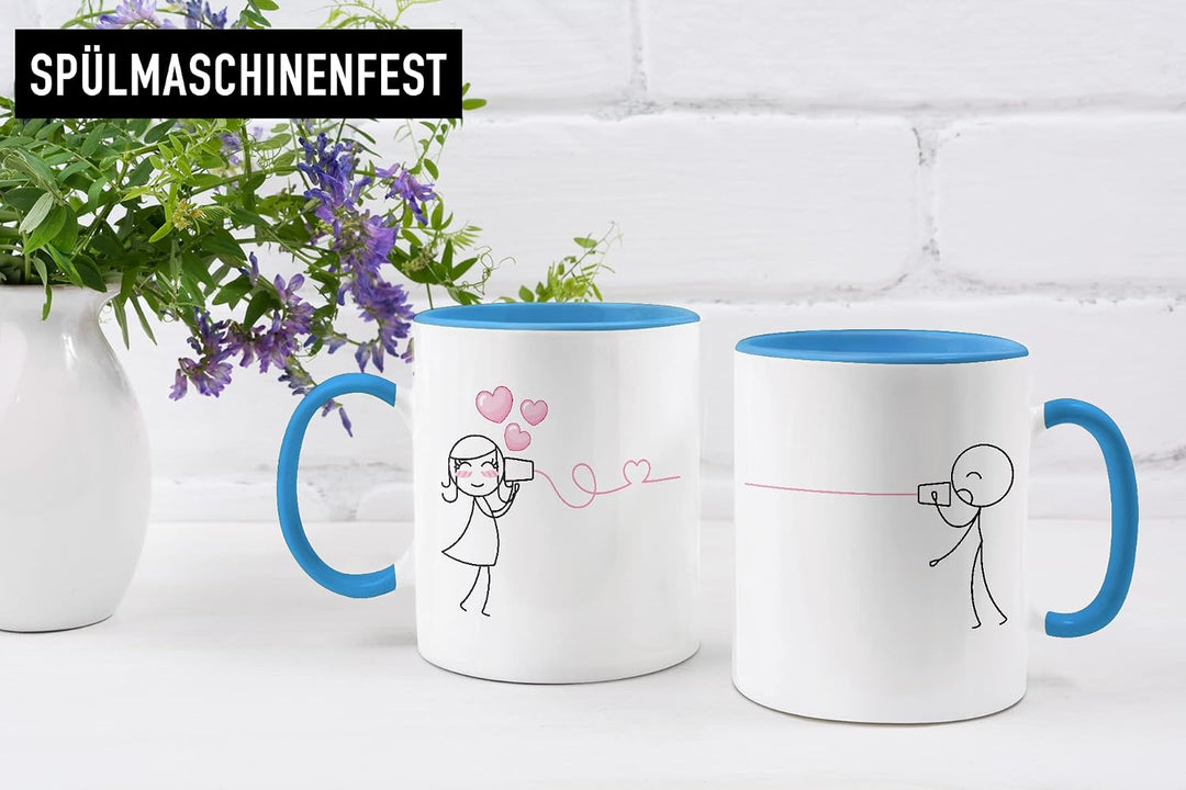 Trendation - Fernbeziehung Geschenk Tassen Set Partner Liebe Geschenk für Freundin Freund Liebesgest