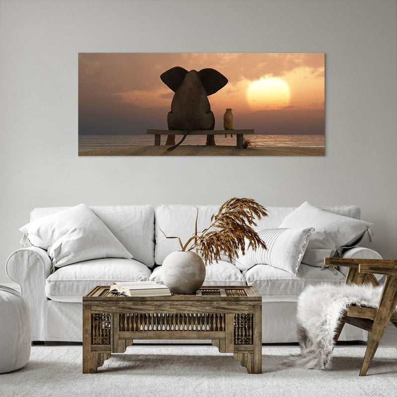 Wandbilder Dekoration Wohnzimmer Elefant Ufer Meer Panorama Bilder auf Leinwand 120x50cm Leinwandbil