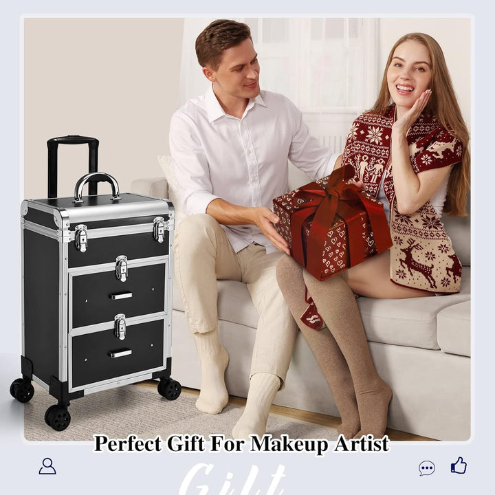 Kosmetik Trolley mit 2 Schubladen Friseurkoffer Gross Kosmetikkoffer Ngaelkoffer Make up Koffer mit