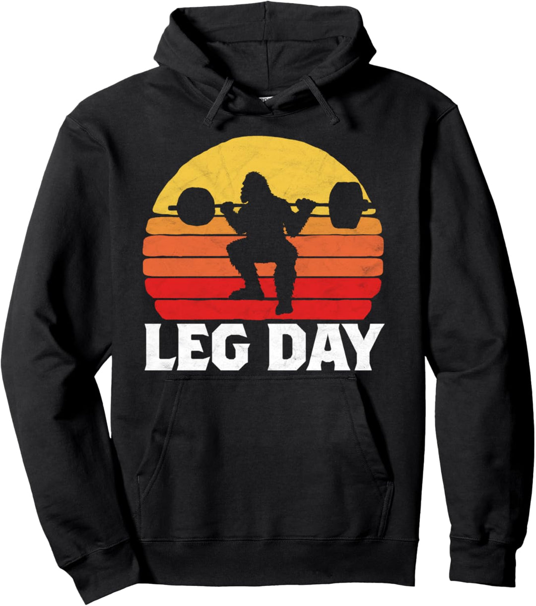 Leg Day Sasquatch Squats! Bigfoot Doing Squats Funny Pullover Hoodie