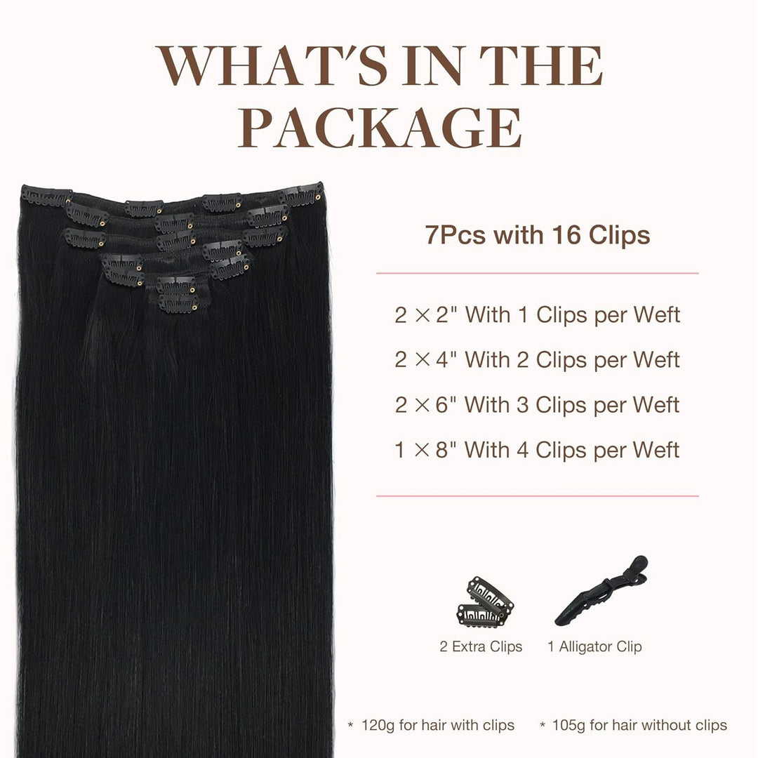 GOO GOO Clip in Extensions Echthaar, Echthaar Extensions Clip, 30cm 85g 7pcs, Clip In Haarverlängeru