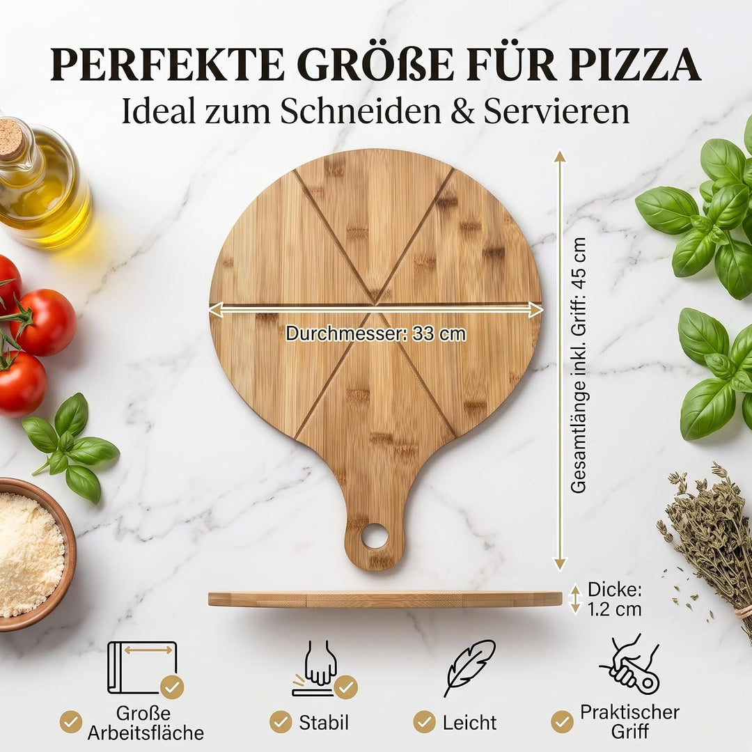 hausleben Pizzateller 33cm holz (2er-3er-4er Set) Pizzabrett gross mit Griff, Platzteller, Pizzabret
