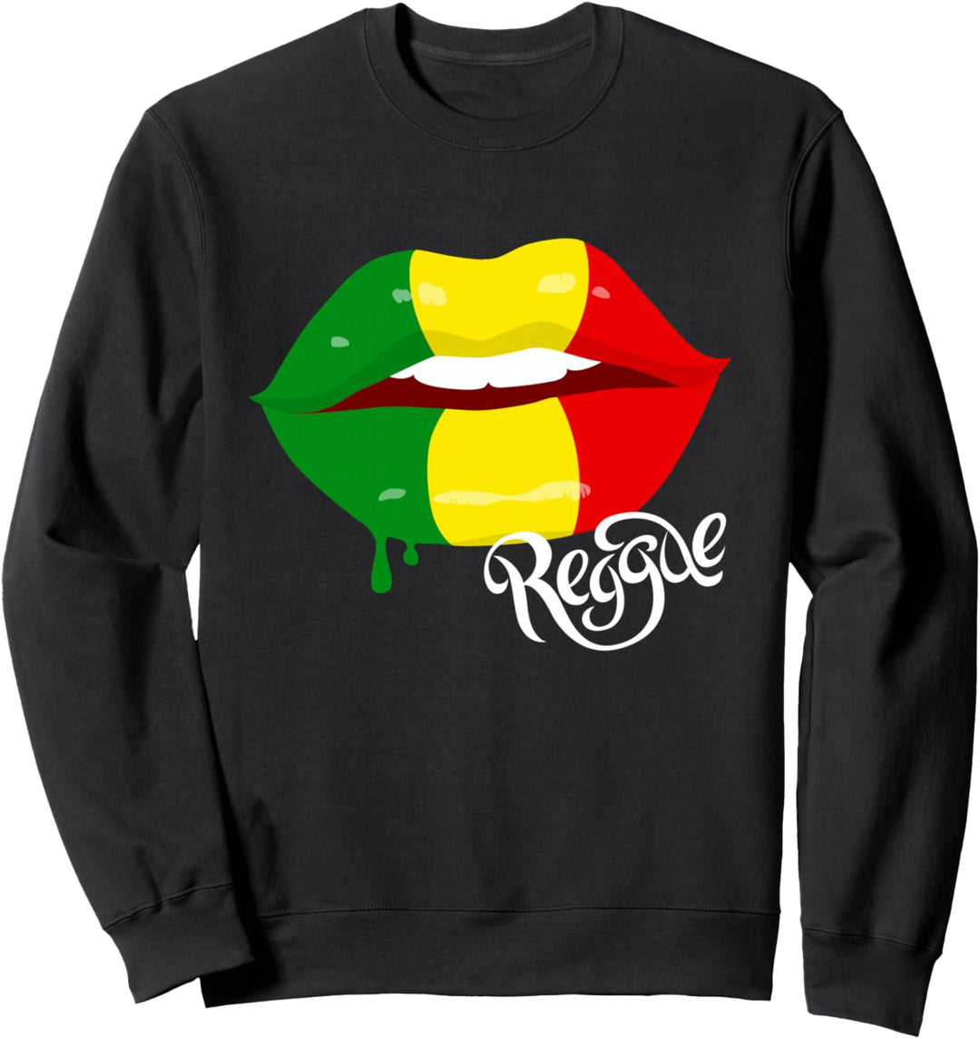 Reggae Kleidung für Damen, Rastafari-Flagge Lippen, Reggae Sweatshirt