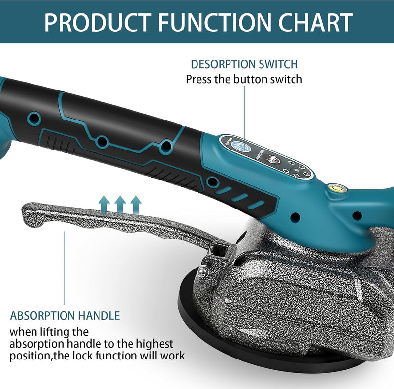 Fliesenvibrationsmaschine für Makita 18v, Fliesenleger-Vibrationsgerät mit 4,7" Saugnapf, 5 Gänge, e