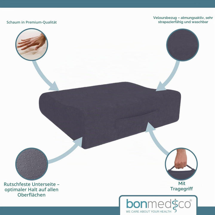 bonmedico Sitzkissen orthopädisch - Ergonomisches Memory Foam Kissen für Bürostuhl, Auto, Rollstuhlk