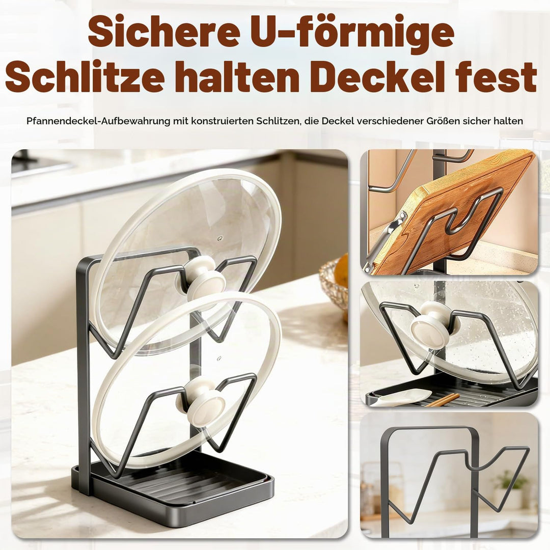 Dandin Topfdeckelhalter, Topfhalter Löffelablage Küche, Topfdeckelhalter Küchenutensilien, 2-in-1-De