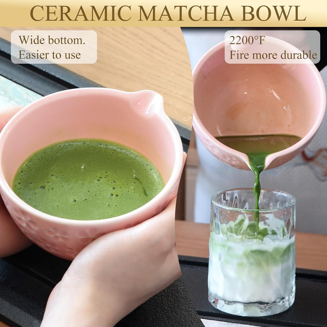 Matcha Set Handgedrehtes Macha Tea Set mit Bambus Matcha Besen, Keramik Matcha Schale, Löffel und Ha