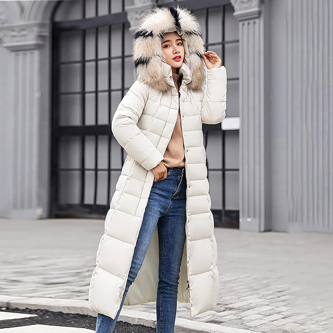 Ansenesna Steppjacke Damen Lang Mit Fellkapuze Winter Elegant Winterjacke Frauen Kapuze Dicke Daunen