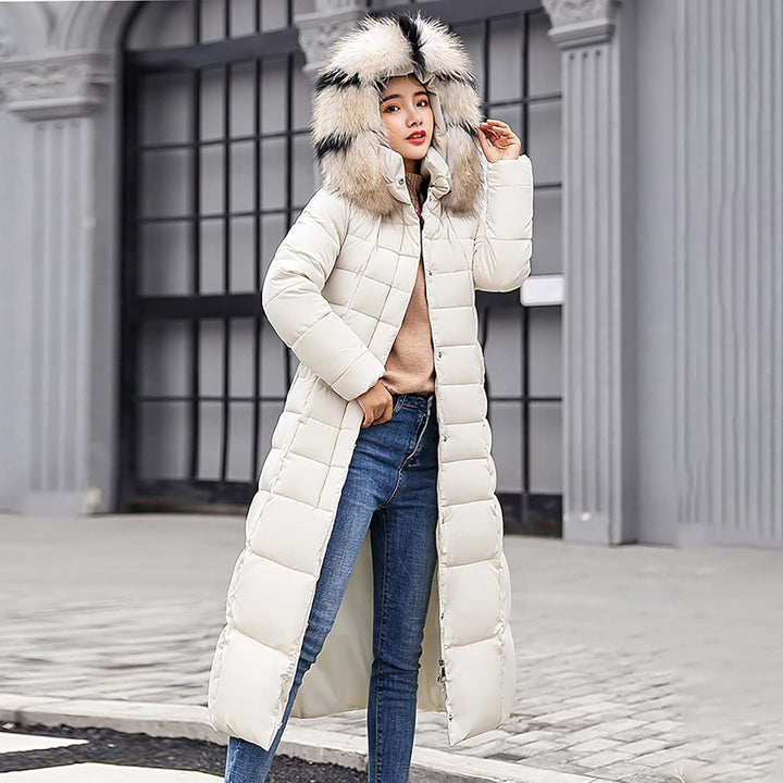 Ansenesna Steppjacke Damen Lang Mit Fellkapuze Winter Elegant Winterjacke Frauen Kapuze Dicke Daunen