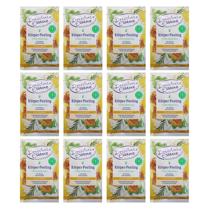 12er Pack Dresdner Essenz Körper-Peeling Totes Meer Salz Honig Kräuter 12 x 50 g Hautpeeling 50 g (1