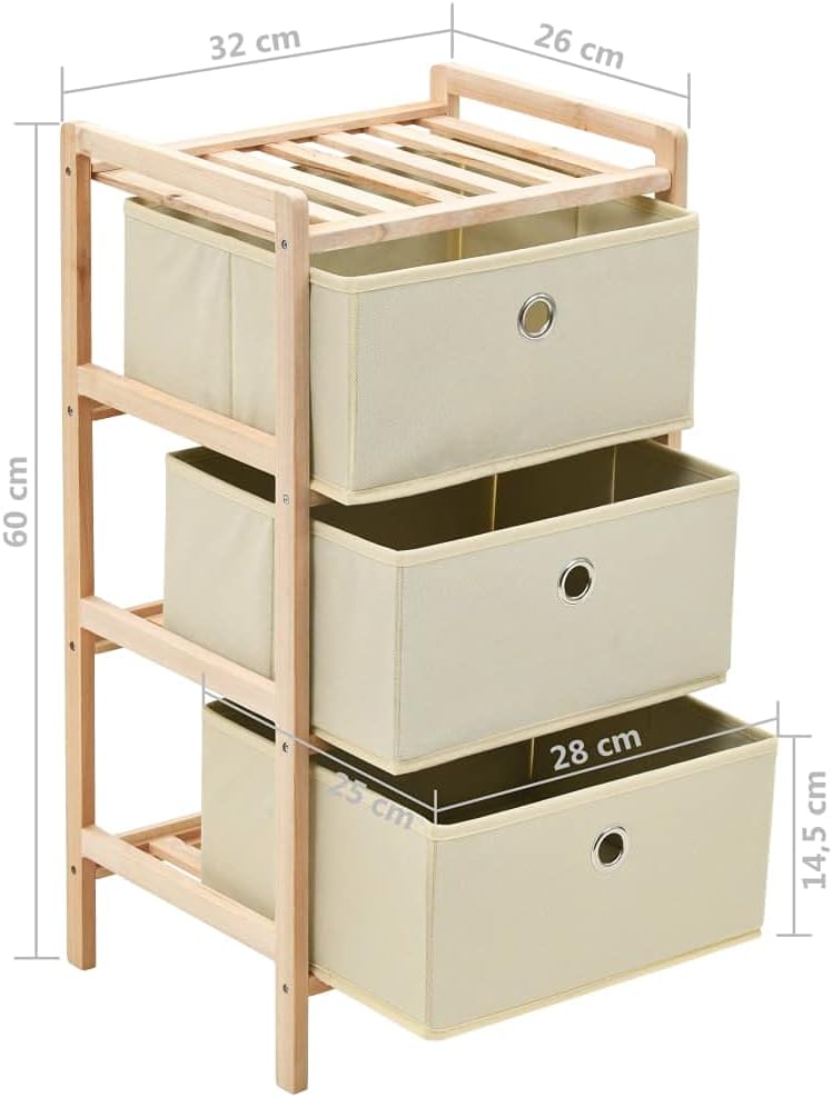 vidaXL Korbregal mit 3 Stoff-Körben Zedernholz Korbkommode Schubladenregal 3x/1x, 3x/1x
