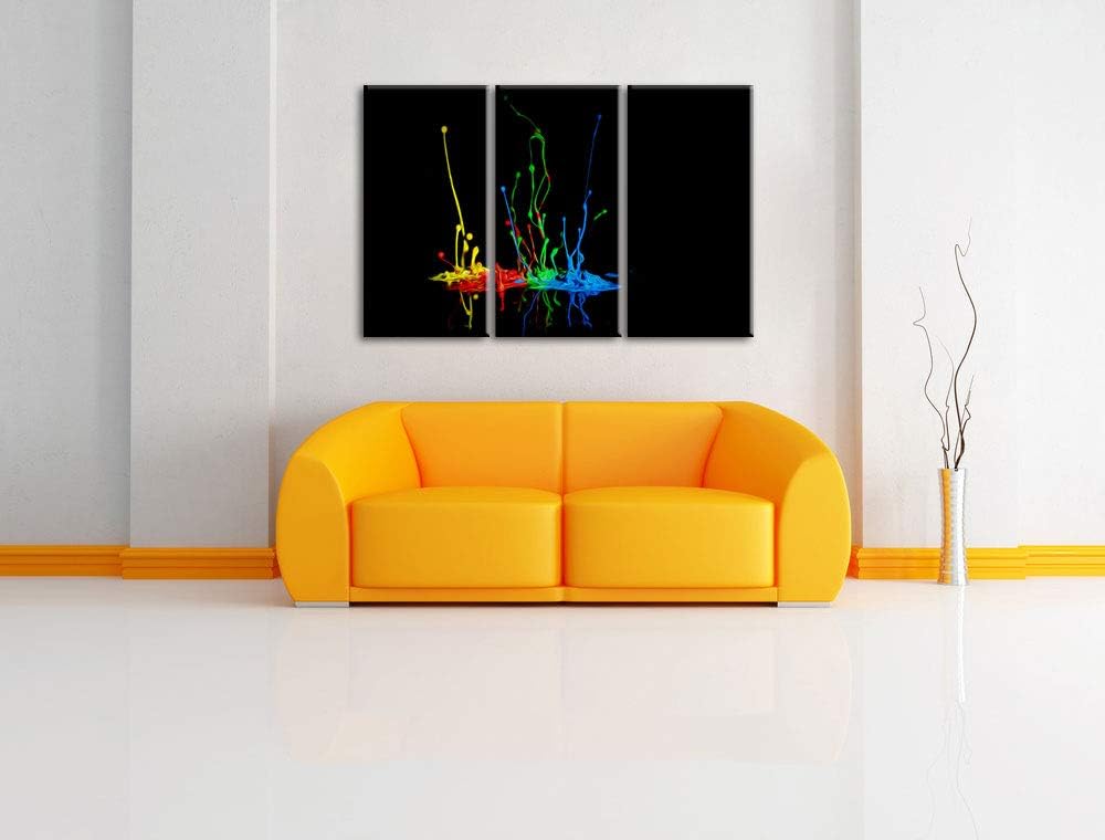 Dark bunte Farbspritzer schwarz/weiss 3-Teiler Leinwandbild 120x80 Bild auf Leinwand, XXL riesige Bi