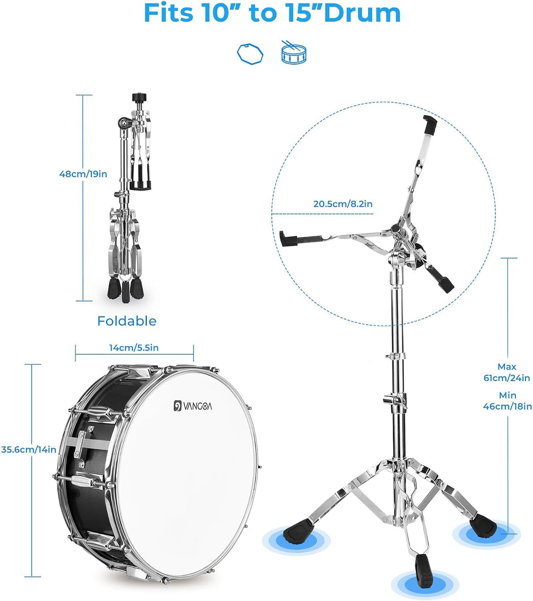 Vangoa Snare Drum Set, Student Snare Drum Kit mit Ständer, Drum Mute Pad, 5A Drum Sticks, Drum Keys,