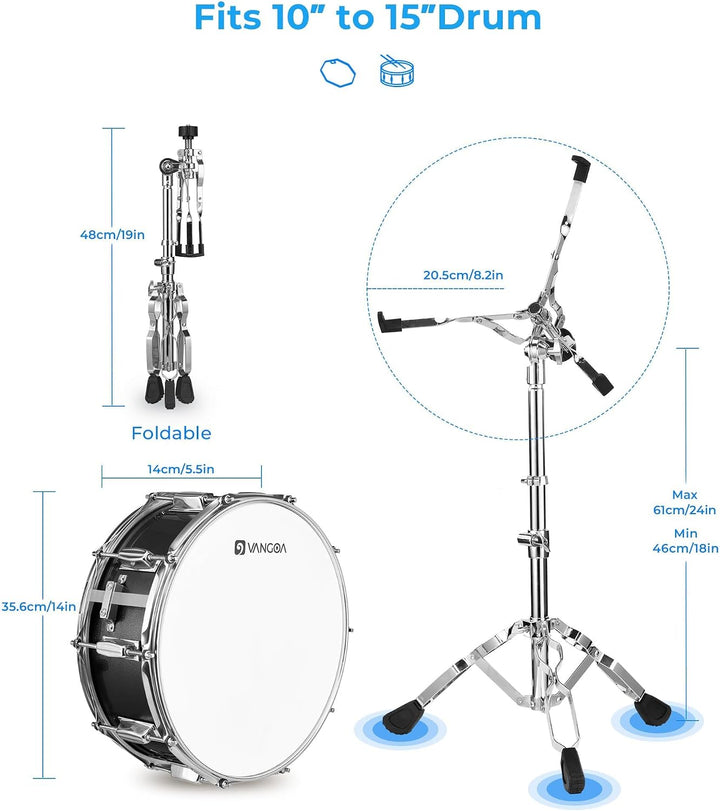Vangoa Snare Drum Set, Student Snare Drum Kit mit Ständer, Drum Mute Pad, 5A Drum Sticks, Drum Keys,