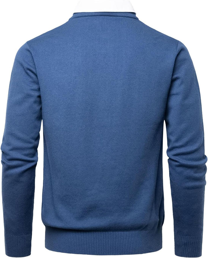 Harbrosrce Herren Strick Pullover V Ausschnitt Strickpullover Feinstrick Mock Hemdkragen Strickwaren