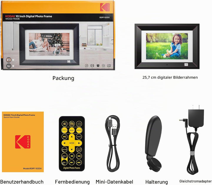 KODAK Digitaler Bilderrahmen 10 Zoll mit Fernbedienung, Elektronischer Fotorahmen No WiFi mit 8 GB S