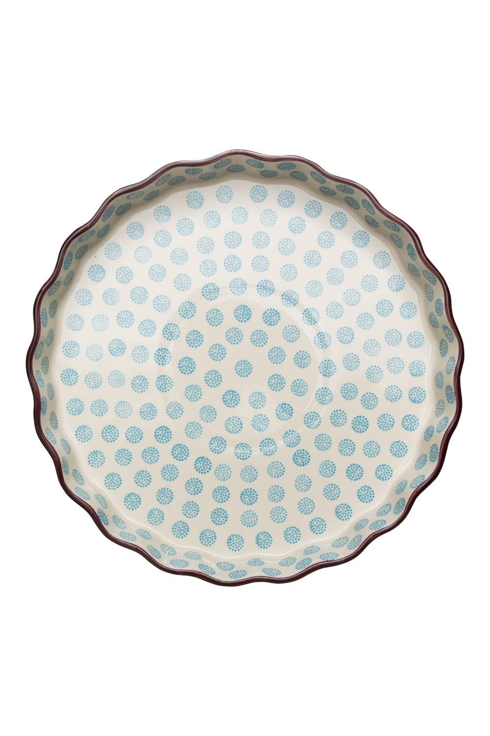 Tranquillo Quicheform aus Steinzeug mit handgestempeltem Print weiss-blau, 27 cm