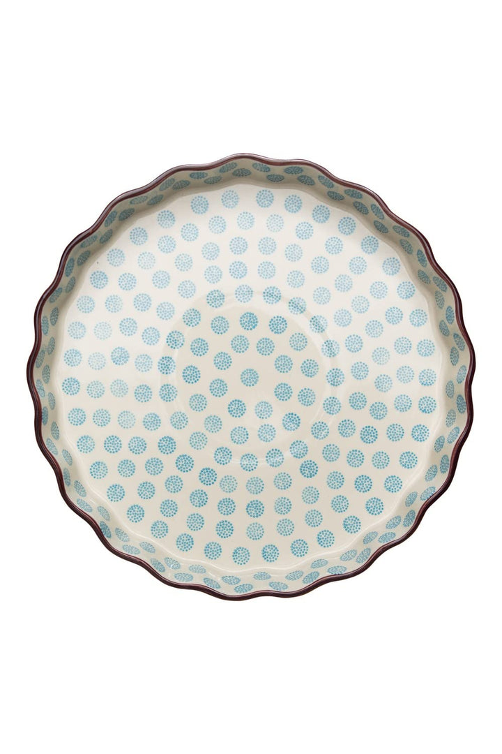 Tranquillo Quicheform aus Steinzeug mit handgestempeltem Print weiss-blau, 27 cm
