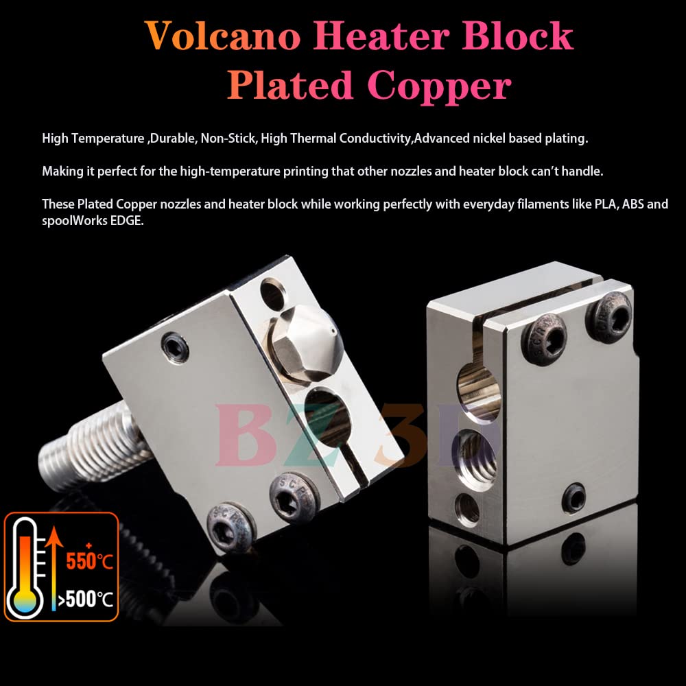 BZ 3D V6 Volcano All Metal Plated Copper Hotend,500℃ Volcano Plattierte Kupfer Düse 0.4mm,Heizblock