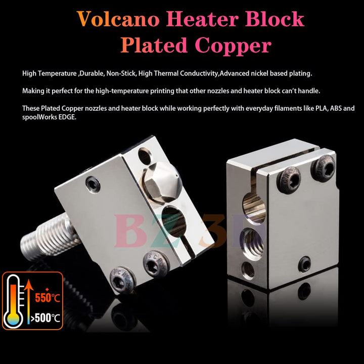 BZ 3D V6 Volcano All Metal Plated Copper Hotend,500℃ Volcano Plattierte Kupfer Düse 0.4mm,Heizblock