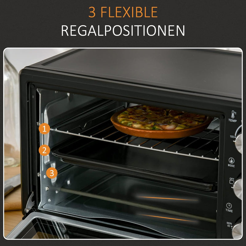 HOMCOM Minibackofen 21L mit 1 Drahtgestell und 1 Backblech 3 Kochmodi 100 °C-230 °C einstellbare Tem