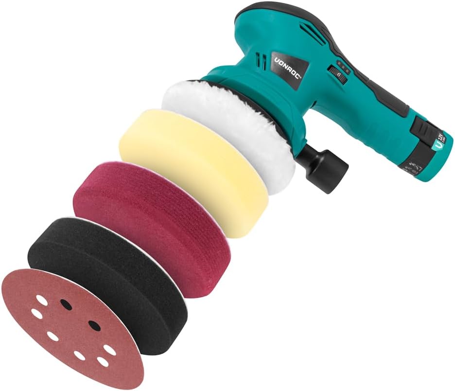 VONROC Poliermaschine 12 V – Ø 125 mm – Double Action – 2-in-1: Polieren und Schleifen – inkl. Akku,