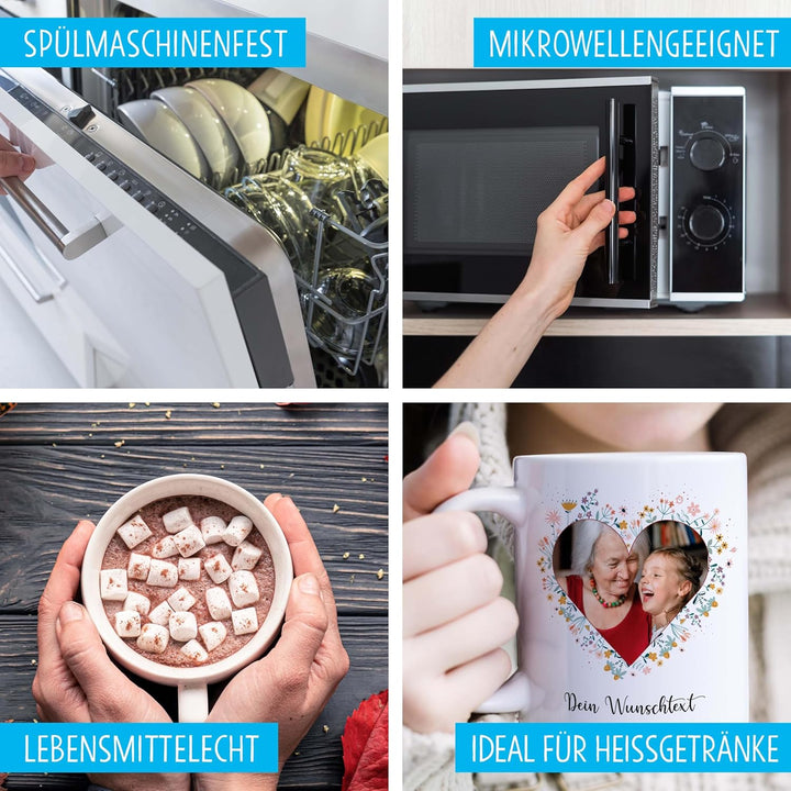 OWLBOOK® Personalisierte Tasse mit 2 Fotos & Spruch selbst gestalten | Fototasse mit eigenem Bild &