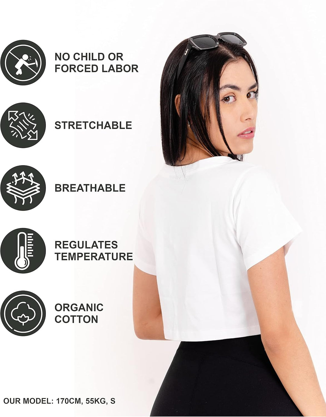K-BRIGHT Damen Crop Top Kurzarm Basic Nachhaltig Bio Baumwolle Freizeit Sportoberteil Essential Shir
