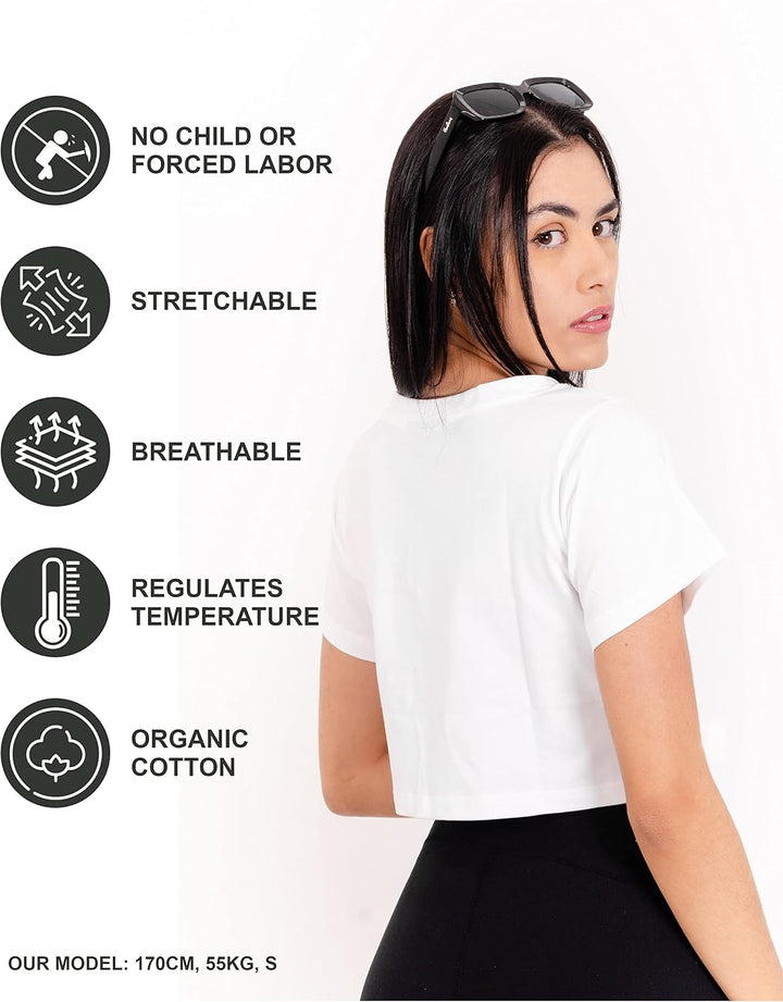 K-BRIGHT Damen Crop Top Kurzarm Basic Nachhaltig Bio Baumwolle Freizeit Sportoberteil Essential Shir