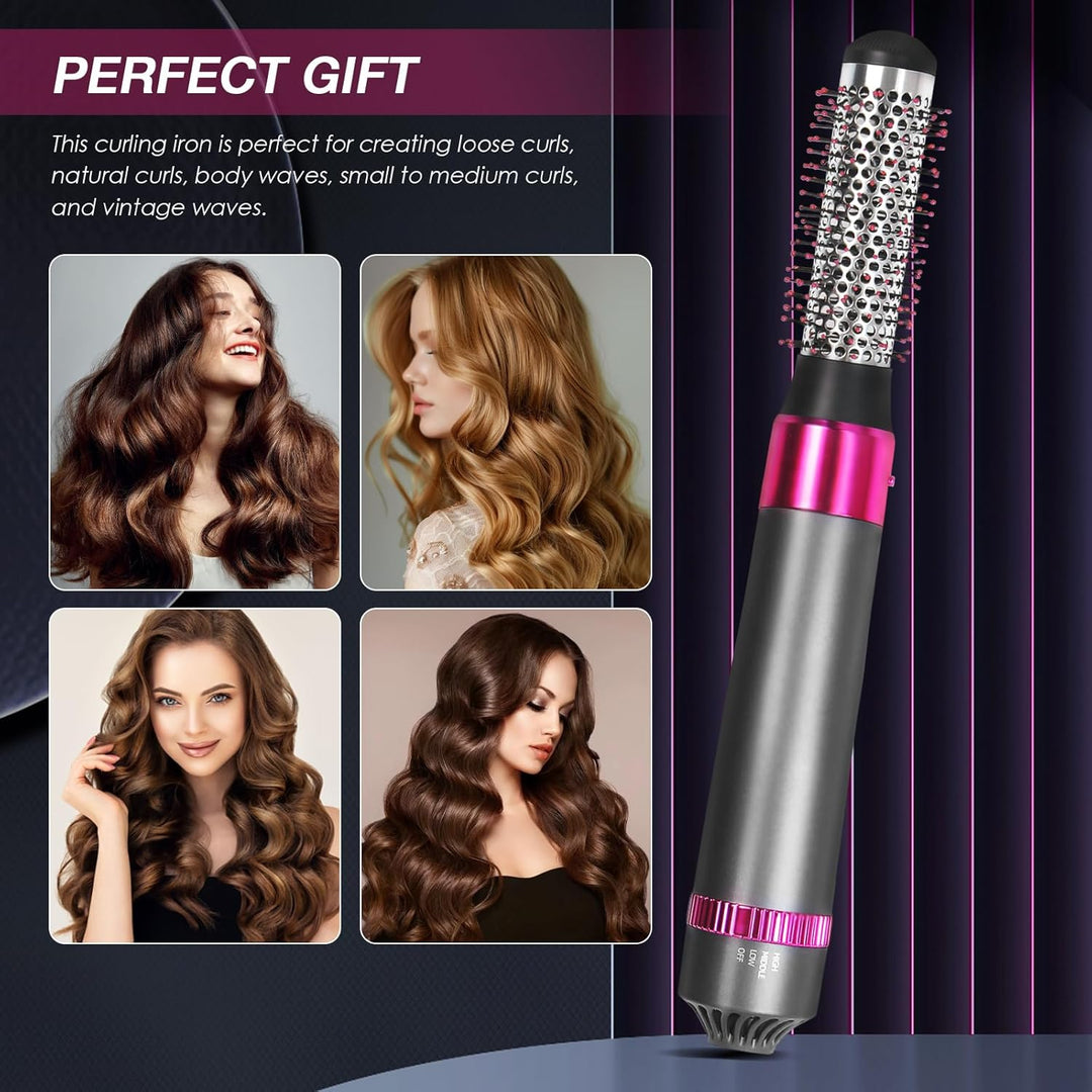 5-in-1 Lockenstäbe Lockenbürste Set, Warmluftbürste Rotierend mit Lockenstab, Set Haartrockner Hairs