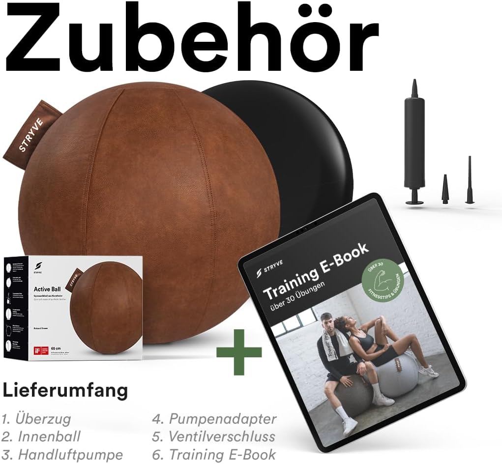 Stryve ® Ball Gymnastikball (65 cm, 70 cm) Sitzball Büro, Balance Ball mit Anti-Rutsch Oberfläche (P