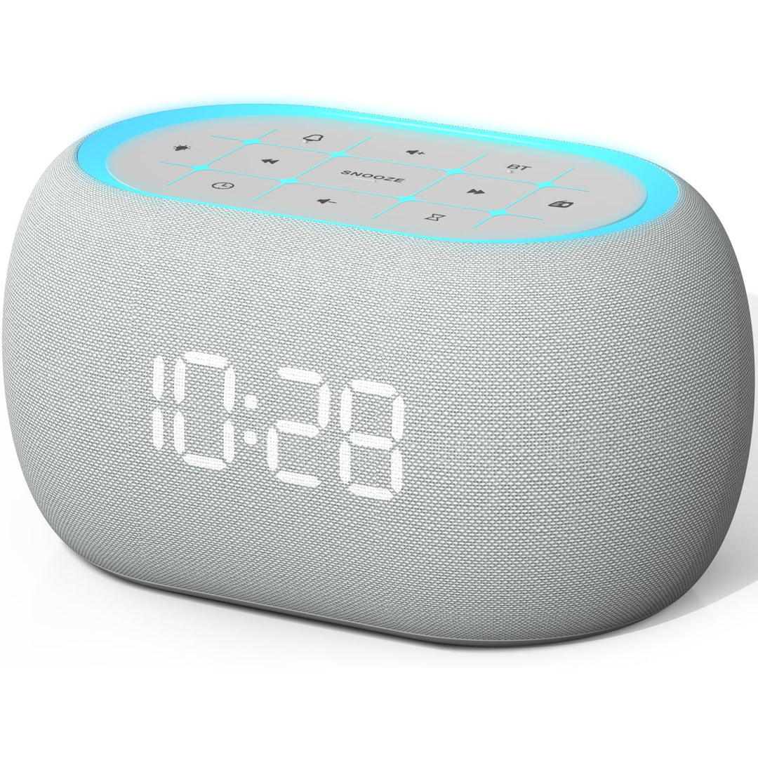 ANJANK Radiowecker mit Bluetooth Lautsprecher, 10W Hi-Fi Dual-Lautsprecher, 7-Farbiges Nachtlicht, D