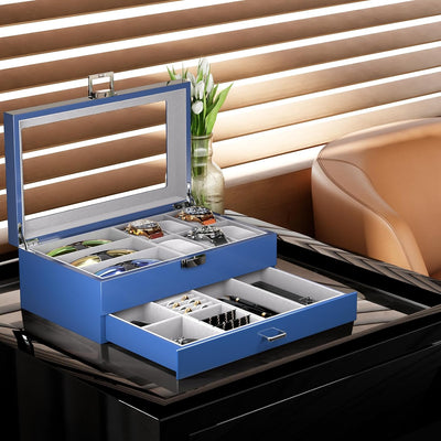 ProCase Uhrenbox aus Holz mit 6 Fächern, Uhren und Sonnenbrillen Aufbewahrung mit 2 Ebenen, Schmuckk