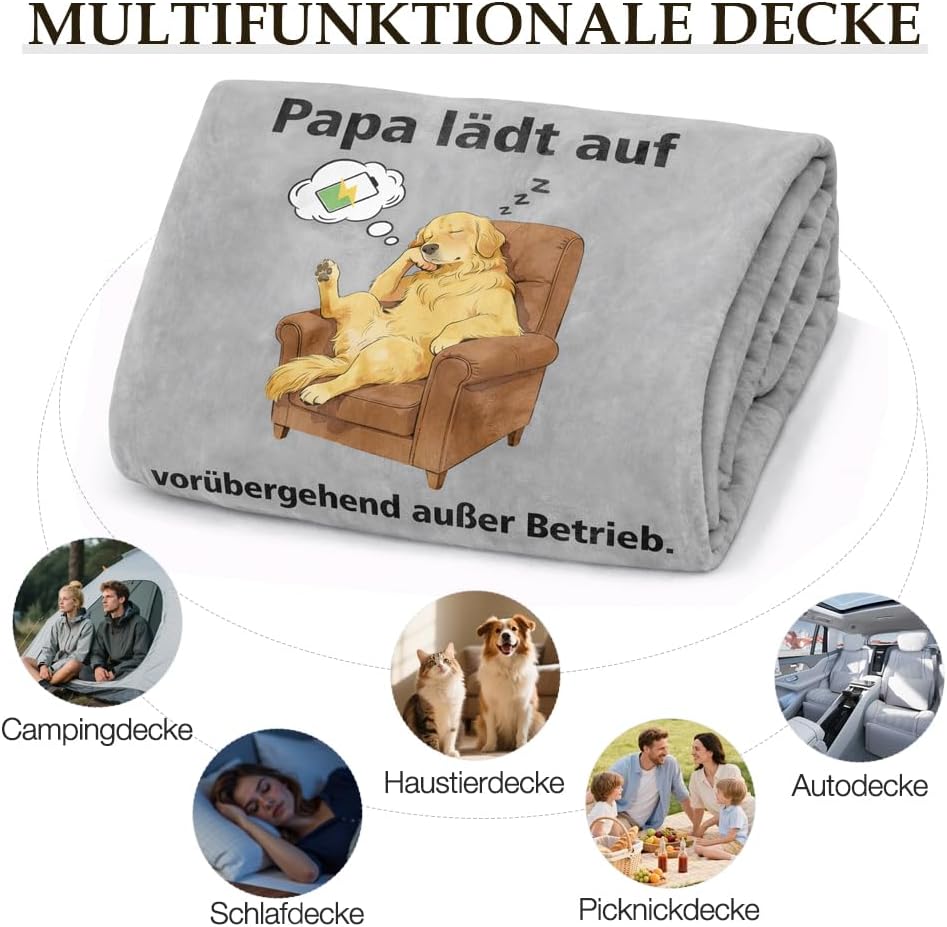 Papa Geschenk Kuscheldecke 150×130CM Geburtstagsgeschenk Flanelldecke Schlafdecke für Papa Opa Decke