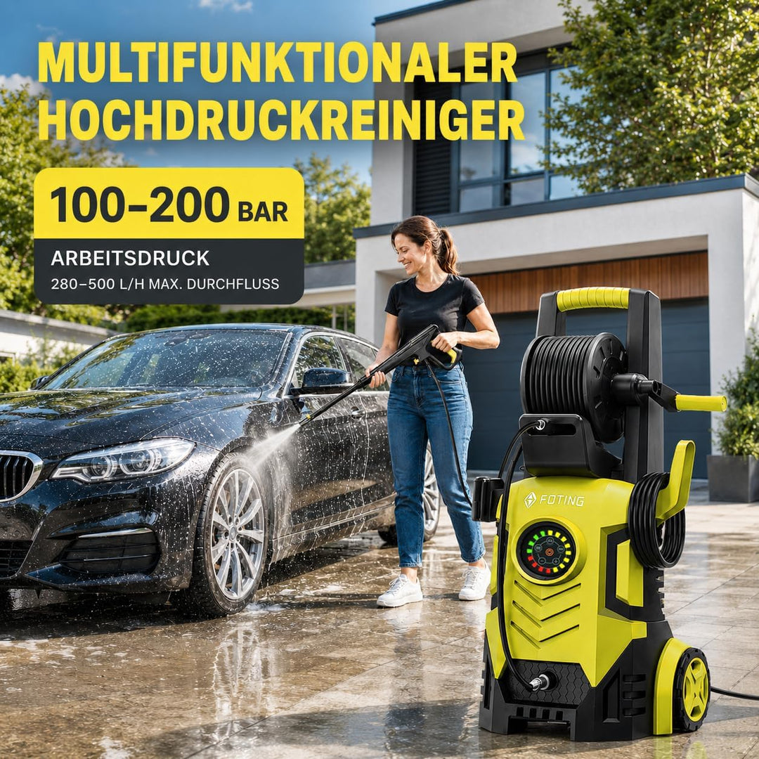 Hochdruckreiniger 200 Bar, Touchscreen 8-stufiger, 6-in-1-Düse, Druck: 100-200bar, Fördermenge: 280-