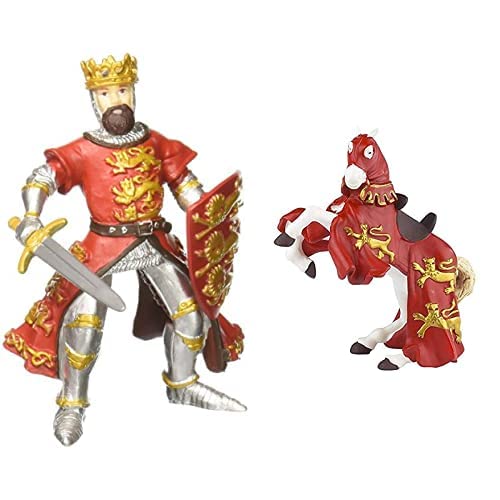 Papo-Lot de 2 Figurines - Collection Médieval - Fantastique - ROI Richard Rouge + Cheval du ROI Rich