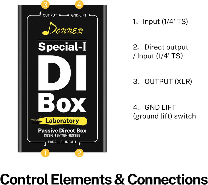 Donner Passive DI-Box Professional Passiv DI-Box zu symmetrischem und unsymmetrischem XLR (Special-Ⅰ