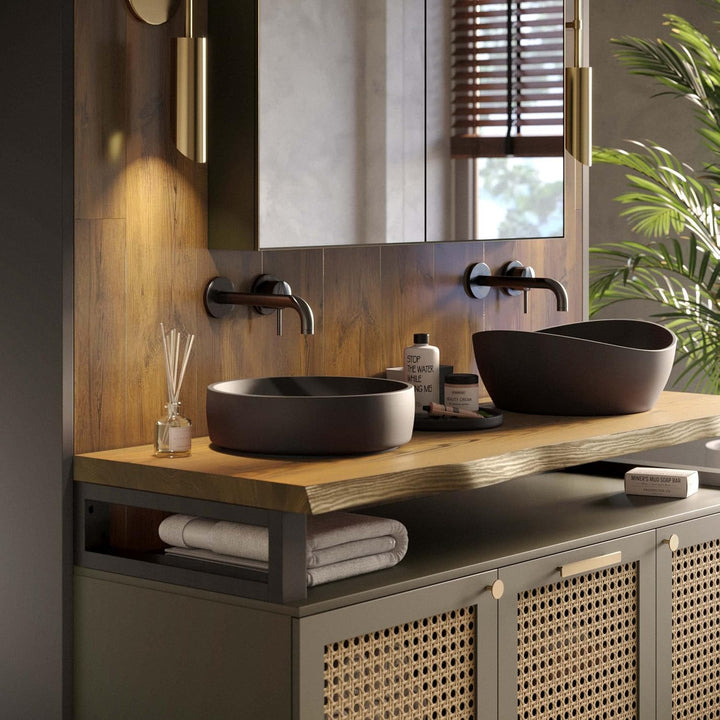 LAMO Manufaktur Waschtischplatte, Holzplatte Waschtisch Baumkante, 60x45 cm (AxB), Rustikal, ohne Mo