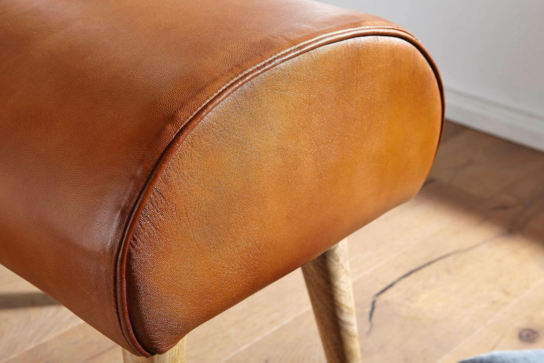 FineBuy Sitzhocker Echtleder/Massivholz 45 x 53 x 40 cm Moderner Lederhocker | Kleiner Holzhocker Ge